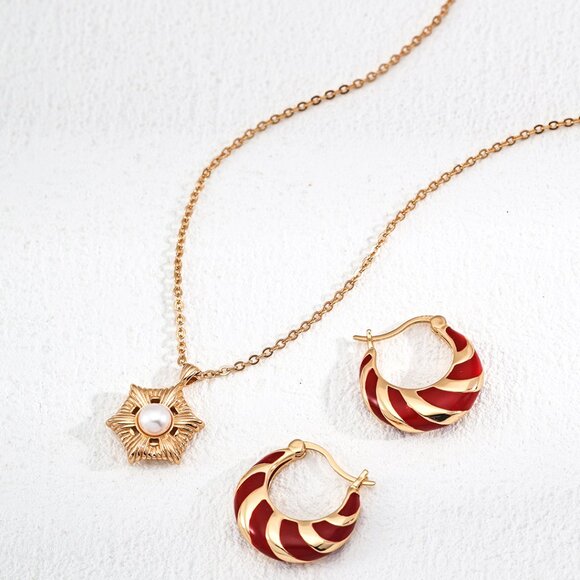 ❤️ Artisan Original Red Enamel & Gold Croissant Hoop Earrings | S925 - Picture 8 of 10